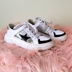 White, Black & Silver Star Sneakers